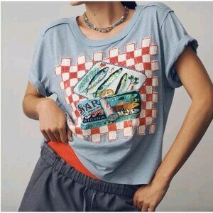 Maeve Womens Linen Blend Mixed Media Sardine Art To Wear Casual Graphic Tee XL